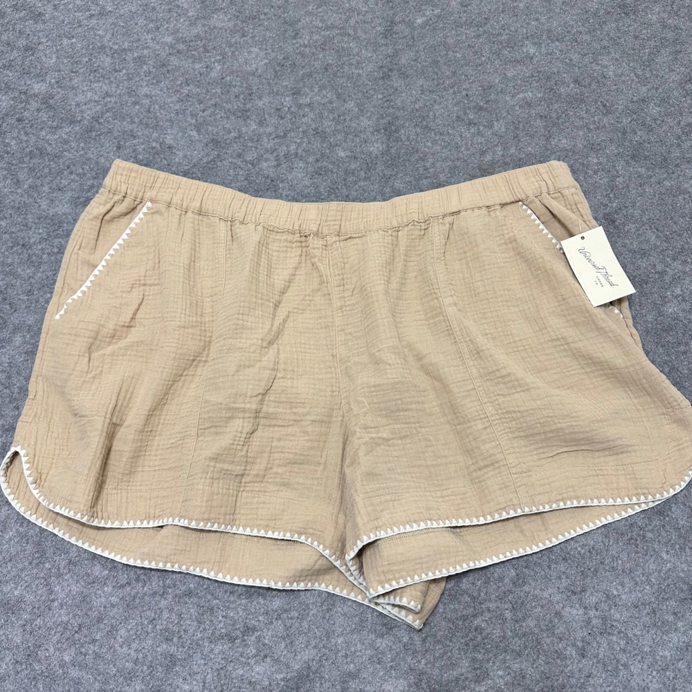 NEW Universal Thread Shorts Women 2X Tan Cotton Gauze Embroidered Trim Boho